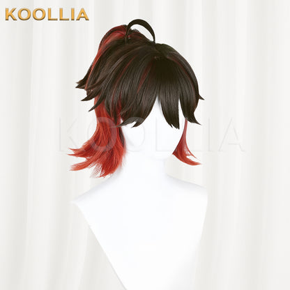 Genshin Impact Gaming Short Black And Red Hair Basic Wig