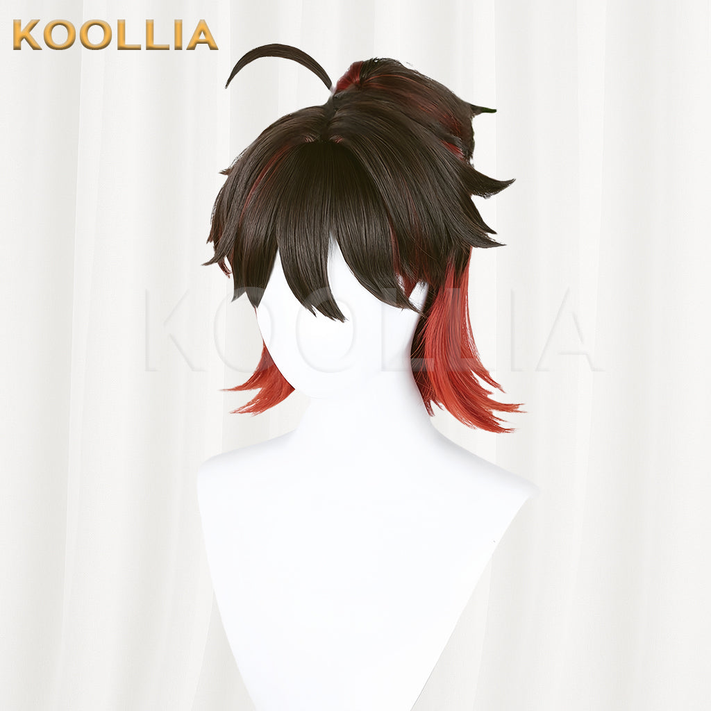 Genshin Impact Gaming Short Black And Red Hair Basic Wig