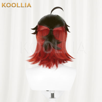 Genshin Impact Gaming Short Black And Red Hair Basic Wig