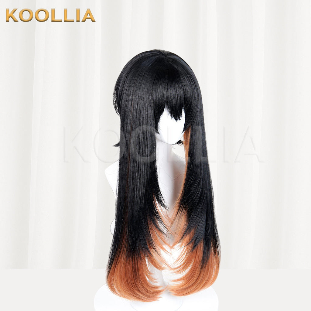 Gachiakuta Amo Empool Long Black Orange Hair Basic Wig