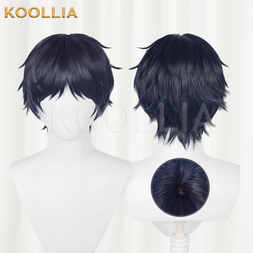 Multi-angle display of Your Lie in April Arima Kousei short black-blue hair basic wig