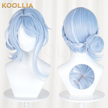 Multi-angle display of Genshin Impact Arlecchino AO ice blue silver ombre basic wig