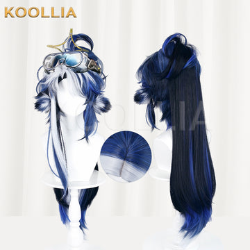Multi-angle display of Arknights Astgenne the Lightchaser long blue white hair basic wig