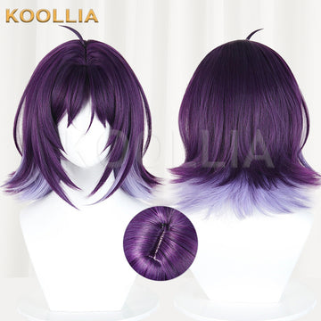 Multi-angle display of Chrono Kaguya Ayaha Sakayori short purple hair basic wig