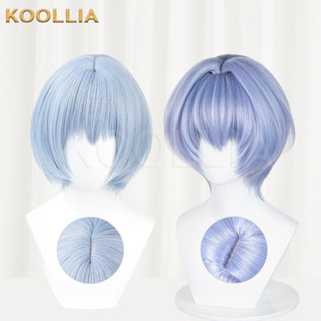 Multi-angle display of EVA Ayanami Rei short blue hair basic wig