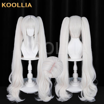 Multi-angle display of NIKKE: The Goddess of Victory Blanc long milky-white hair basic wig