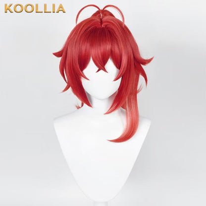 Genshin Impact Diluc Lange rote Haare Basic Perücke