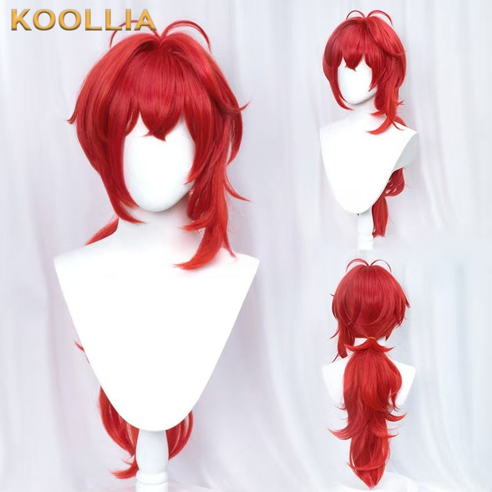 Genshin Impact Diluc Lange rote Haare Basic Perücke