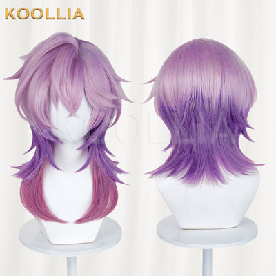 Koollia Durin long fluffy purple and pink gradient cosplay wig, front and back view