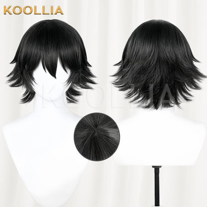 Bungo Stray Dogs Edogawa Rampo Cabelo Preto Curto Peruca Básica