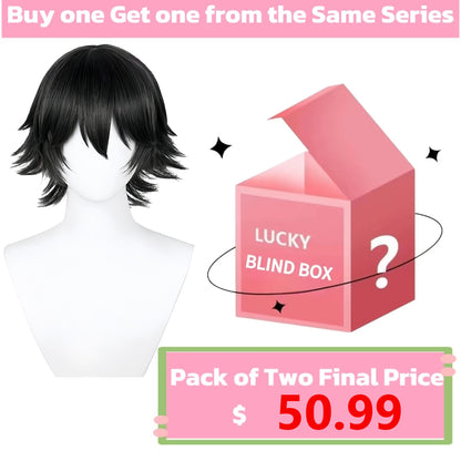 Bungo Stray Dogs Edogawa Rampo Cabelo Preto Curto Peruca Básica