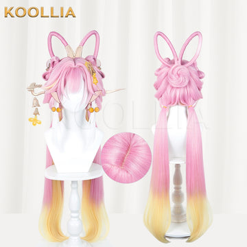 Multi-angle display of Honkai Impact 3 Elysia Glistening Moon long mix hair basic wig