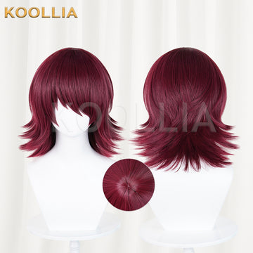 Multi-angle display of Arknights Exusiai short red hair basic wig
