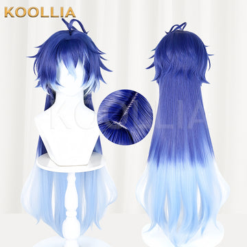 Koollia Krylov Chudmylovich Filins long blue gradient cosplay wig, front and back view with crown detail