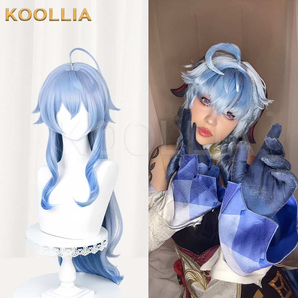 Peruca básica de cabelo longo azul Ganyu Genshin Impact
