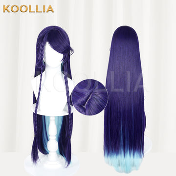 Front view of Honor of Kings Hai Yue long purple blue hair basic wig
