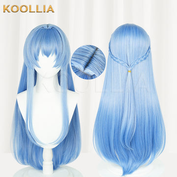 Multi-angle display of NIKKE: The Goddess of Victory Helen long blue hair basic wig showing front and back