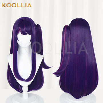 Multi-angle display of Oshi no Ko Hoshino Ai long purple hair basic wig showing front and back