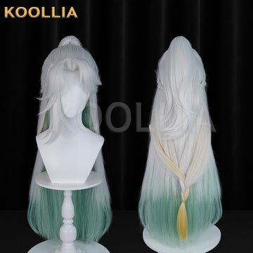 Honor of Kings Hou Yi Silver Green Long Hair Basic Wig Multi-angle Display by koollia