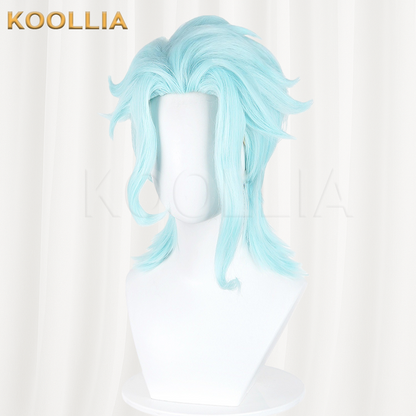 Genshin Impact Il Dottore Solid Light Ice Blue Layered Wolf Cut Basic Wig