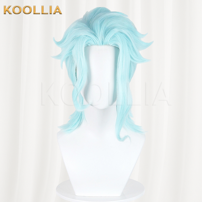 Genshin Impact Il Dottore Solid Light Ice Blue Layered Wolf Cut Basic Wig