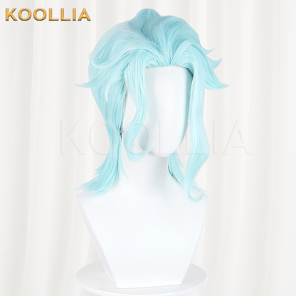 Genshin Impact Il Dottore Solid Light Ice Blue Layered Wolf Cut Basic Wig