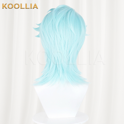Genshin Impact Il Dottore Solid Light Ice Blue Layered Wolf Cut Basic Wig