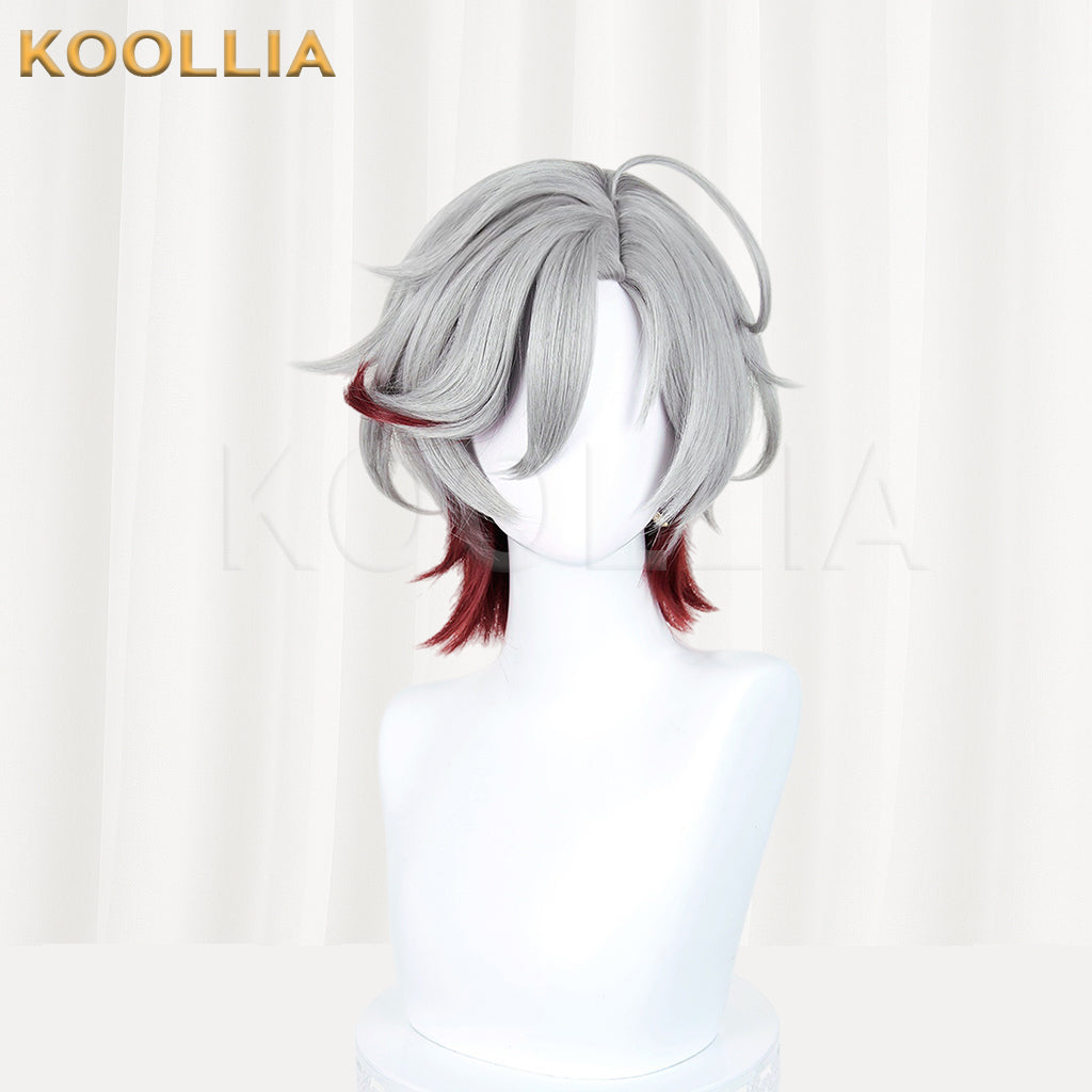 Genshin Impact Illuga Short Grey Red Hair Basic Wig
