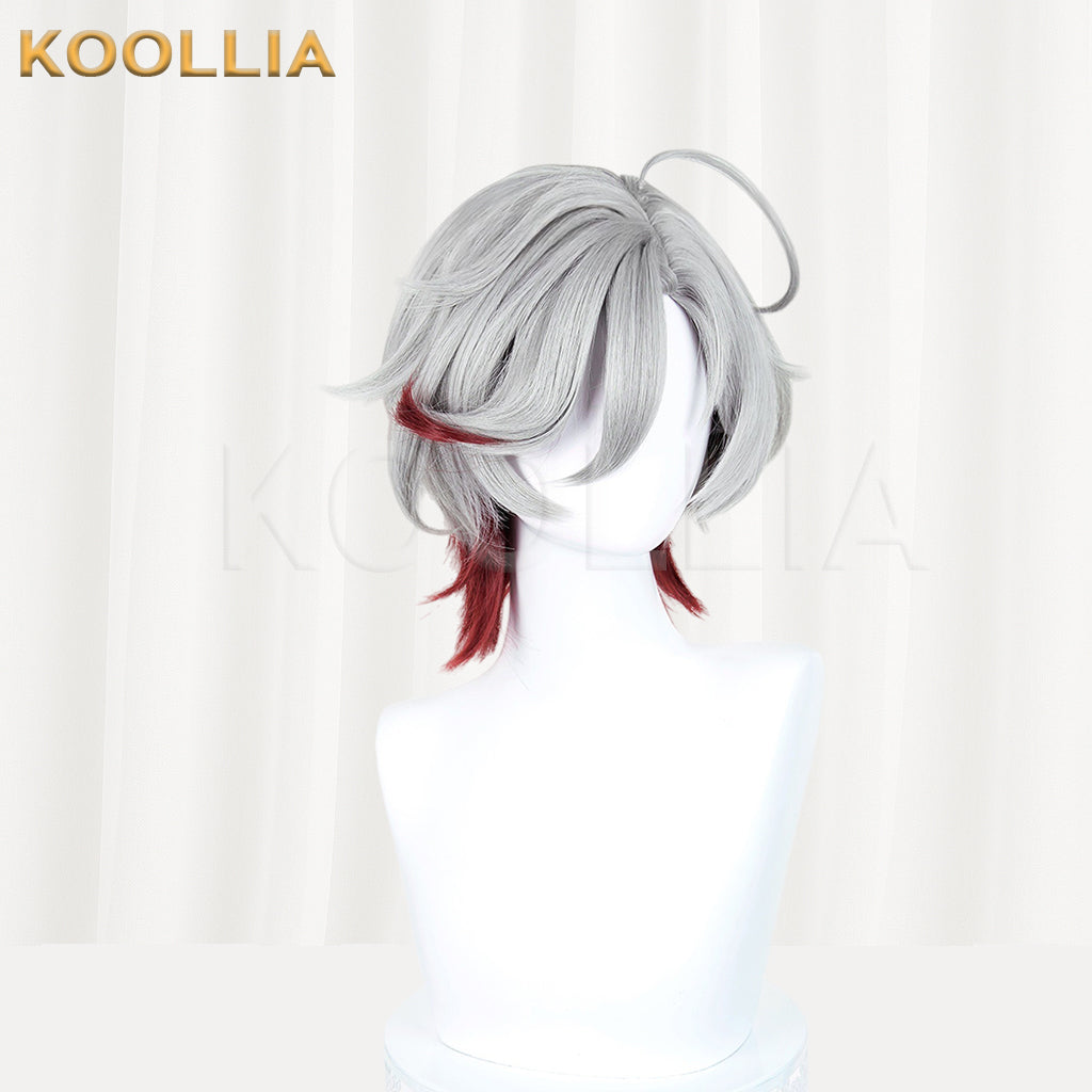 Genshin Impact Illuga Short Grey Red Hair Basic Wig