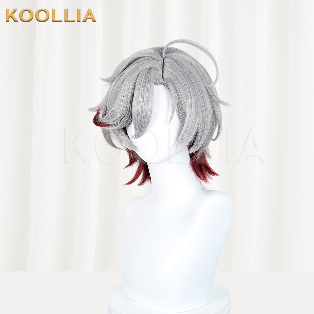 Genshin Impact Illuga Short Grey Red Hair Basic Wig