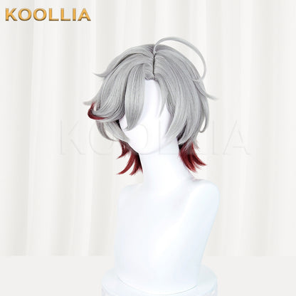 Genshin Impact Illuga Short Grey Red Hair Basic Wig