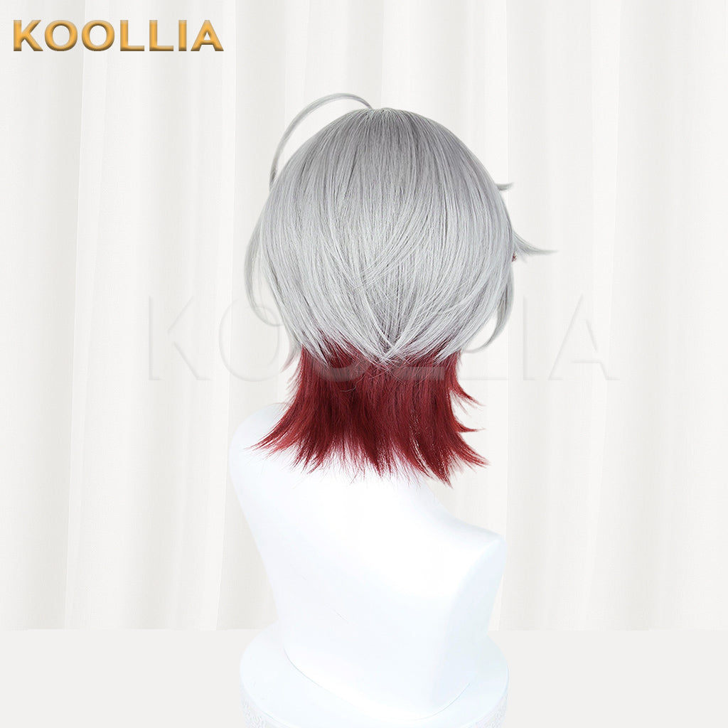 Genshin Impact Illuga Short Grey Red Hair Basic Wig