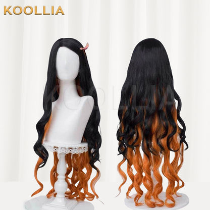 Demon Slayer Kamado Nezuko Long Mix Hair Peruca Básica