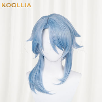 Front view of Genshin Impact Kamisato Ayato long blue hair basic wig