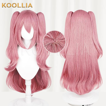 Multi-angle display of Seraph of the End Krul Tepes long pink hair basic wig