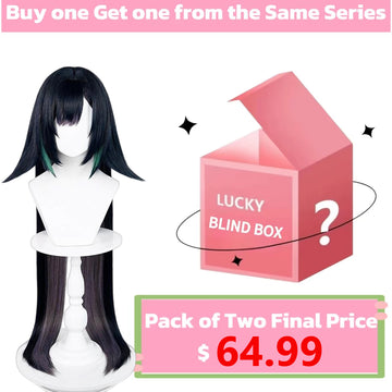 Front and back display of Genshin Impact Lan Yan long black hair basic wig