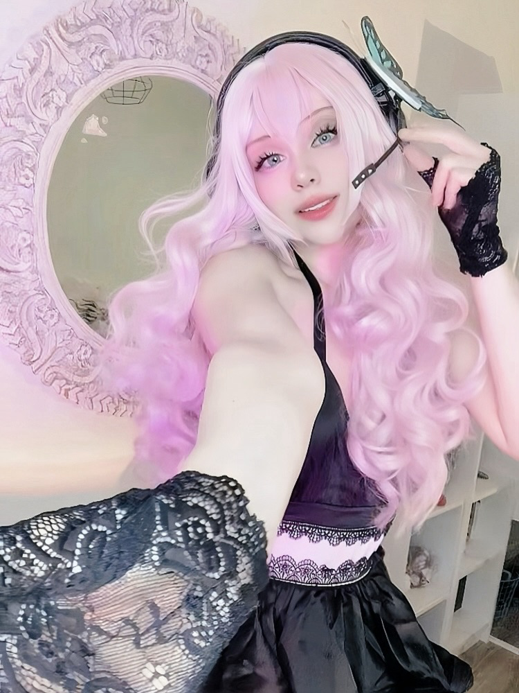 Virtuelle Sängerin Megurine Luka Lange rosa Haare Basic Perücke