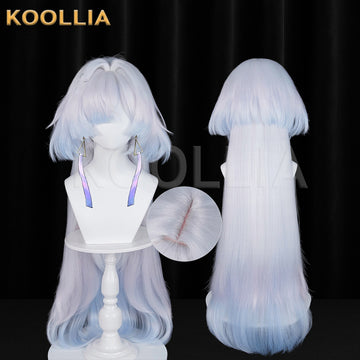 Multi-angle display of Wuthering Waves Morning long blue white hair basic wig