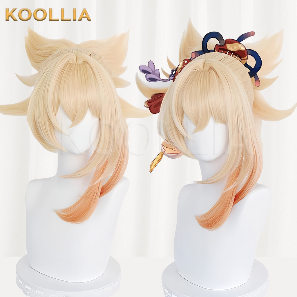 Genshin Impact Naganohara Yoimiya Long Yellow Hair Basic Wig