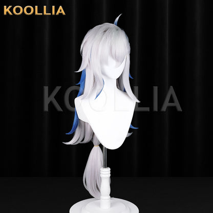 Gebshin Impact Neuvollite Long [Cinza, Branco] Peruca Básica de Cabelo