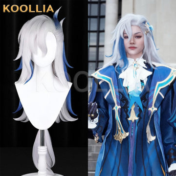 Genshin Impact Neuvollite Long Grey Blue Hair Basic Wig - KOOLLIA