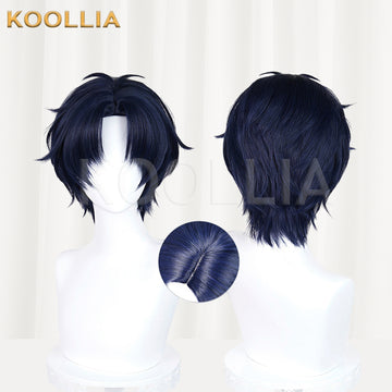 Multi-angle display of Love is Hard for Otaku Nifuji Hirotaka short blue hair basic wig