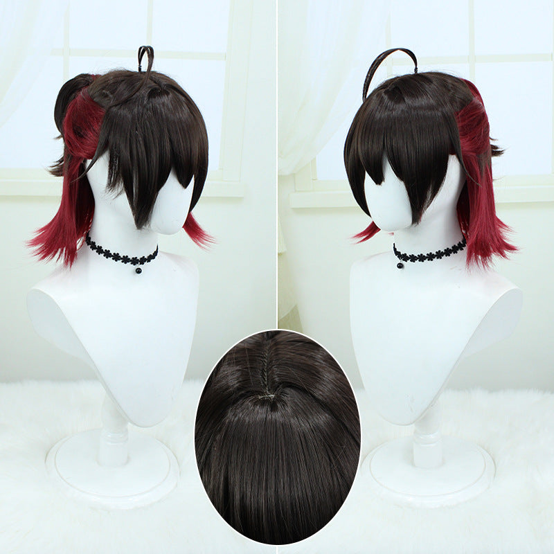 Genshin Impact Gaming Short Black And Red Hair Basic Wig