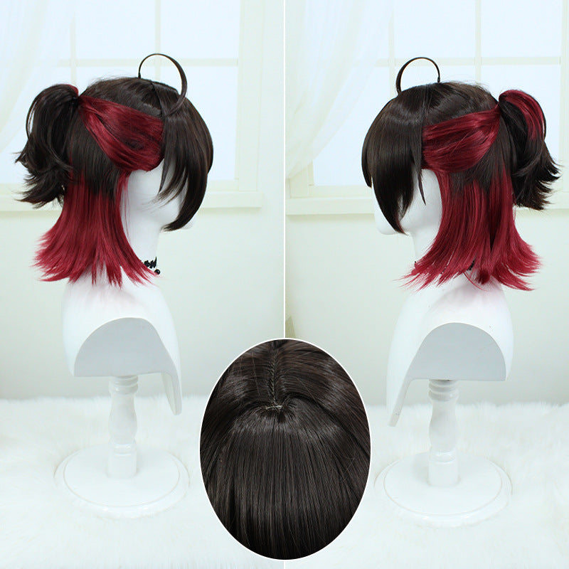 Genshin Impact Gaming Short Black And Red Hair Basic Wig