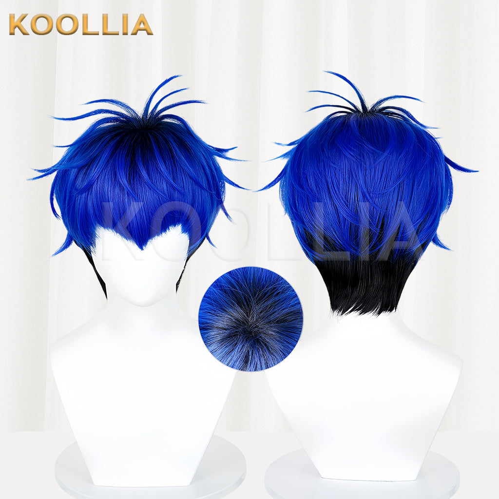 The Hundred Line-Last Defense Academy Omokage Yugamu Short Blue Black Hair Basic Wig