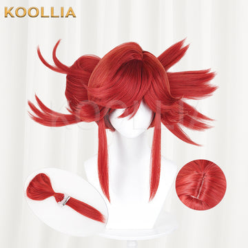 Koollia Gachiakuta Riyo Reaper red spiky cosplay wig with detachable hairpieces and cap detail