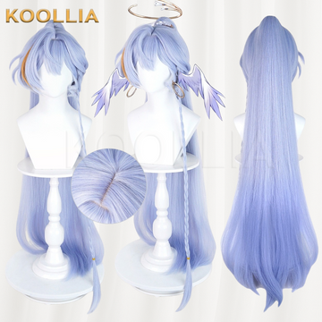 Multi-angle display of Honkai: Star Rail Robin light ice blue orange gold & purple ombre basic wig