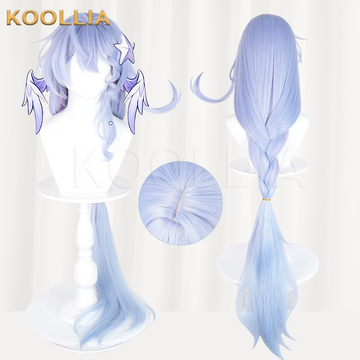 Multi-angle display of Honkai: Star Rail Robin light purple ice blue ombre basic wig
