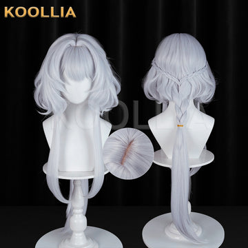 Multi-angle display of Arknights Rosmontis long silver hair basic wig