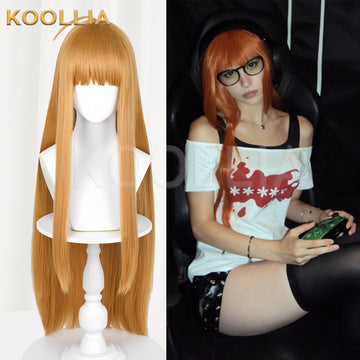 Persona 5 Futaba Sakura Long Orange Hair Basic Wig - KOOLLIA